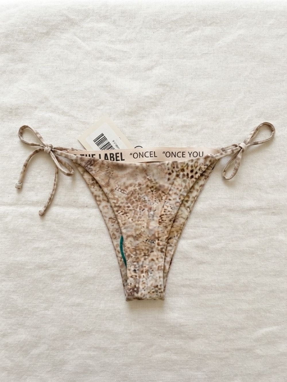 Tie-Side Swim Bikini Bottom in Beige Animal Print